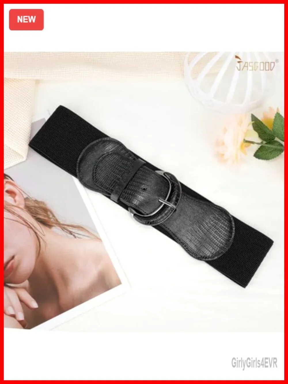 Stretchy Wide Waist Belt for Women Faux Leather Vintage Alloy Buckle